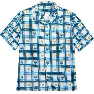 NEW Disney Mickey Mouse Icon Hanukkah Camp Shirt S Short Sleeve Button Up Plaid